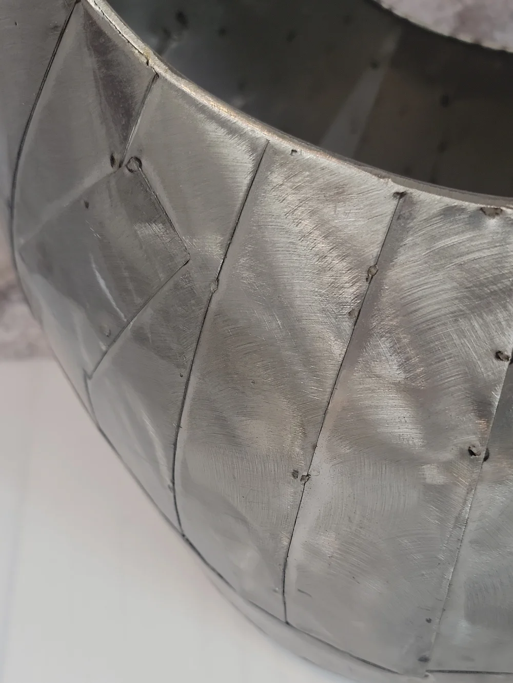 Modern Brutalist Metal Crescent Basket - Silver Home Art Accent